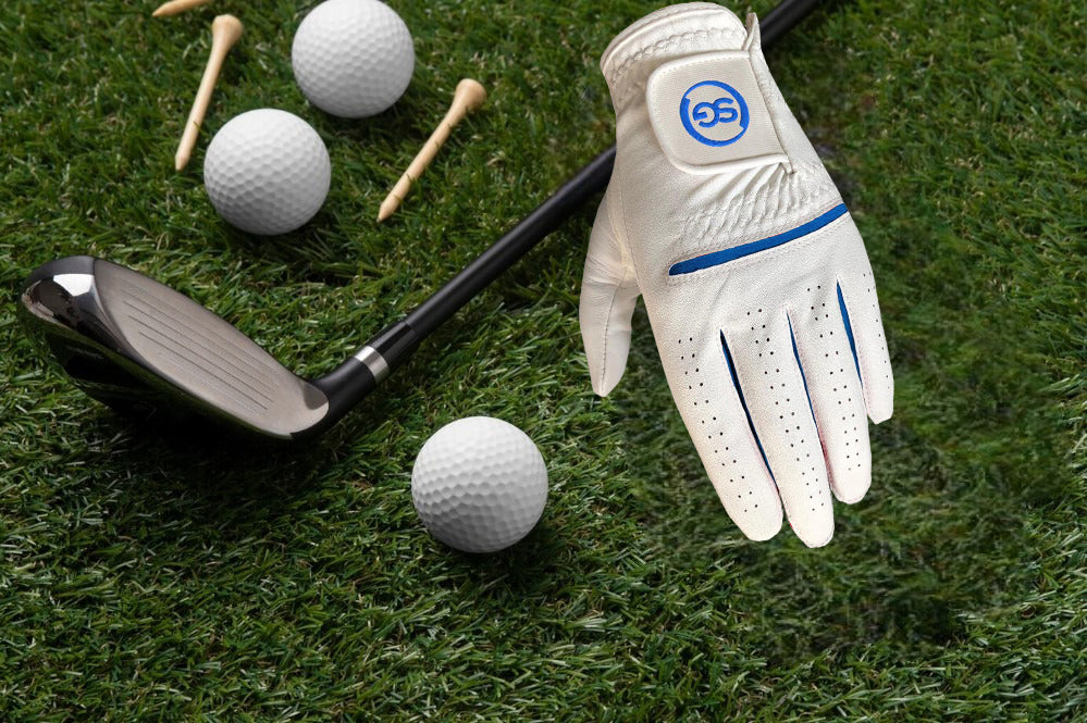 06035 - SG Men Blue/White All weather Golf Gloves Cabretta leather palm patch and Thumb