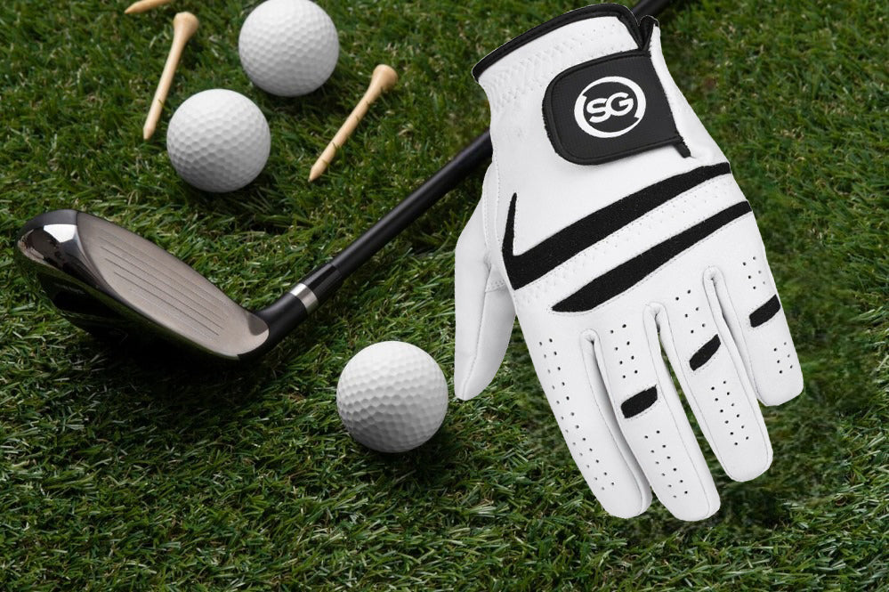 06041 - SG Men Black/White Cabretta Leather Golf Gloves Premium Quality