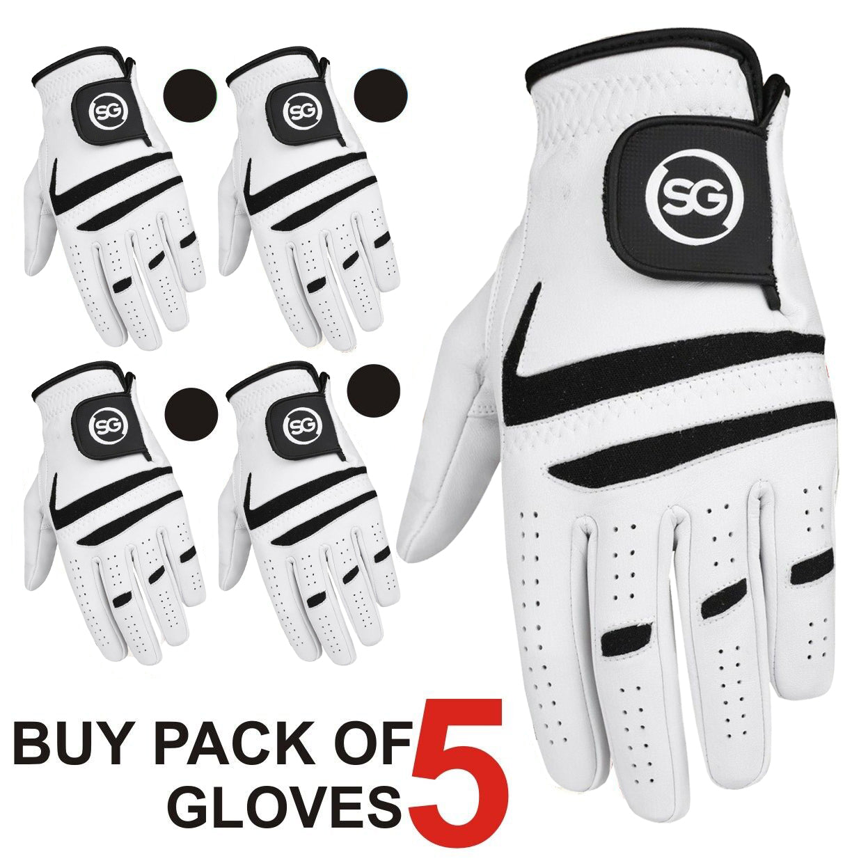 06041 - SG Men Black/White Cabretta Leather Golf Gloves Premium Quality