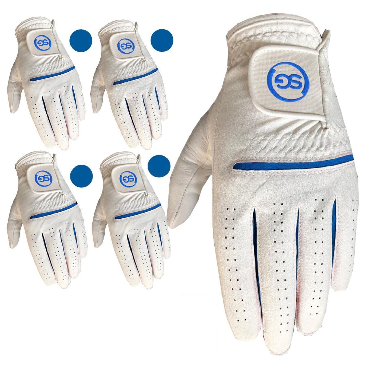 06035 - SG Men Blue/White All weather Golf Gloves Cabretta leather palm patch and Thumb