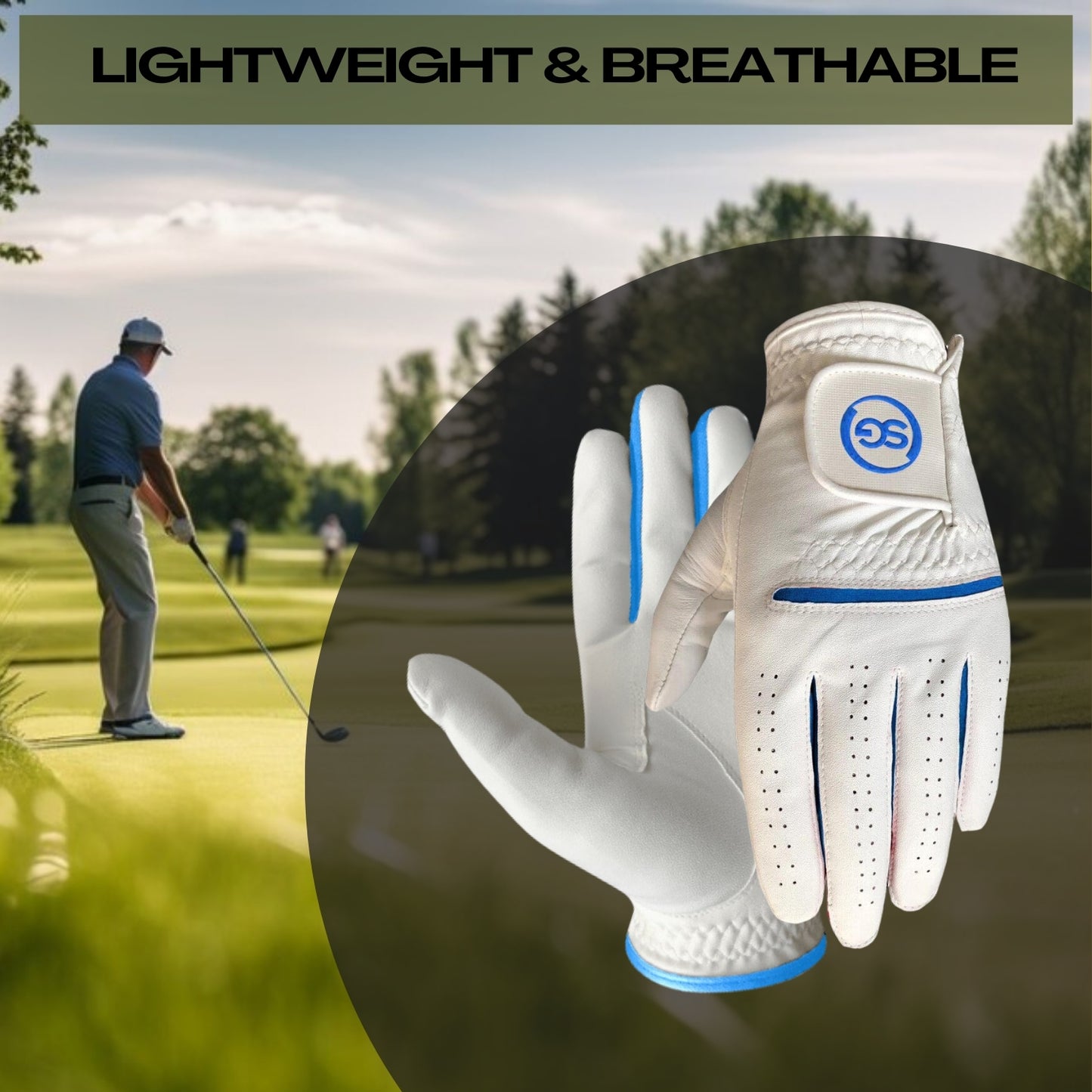 06035 - SG Men Blue/White All weather Golf Gloves Cabretta leather palm patch and Thumb