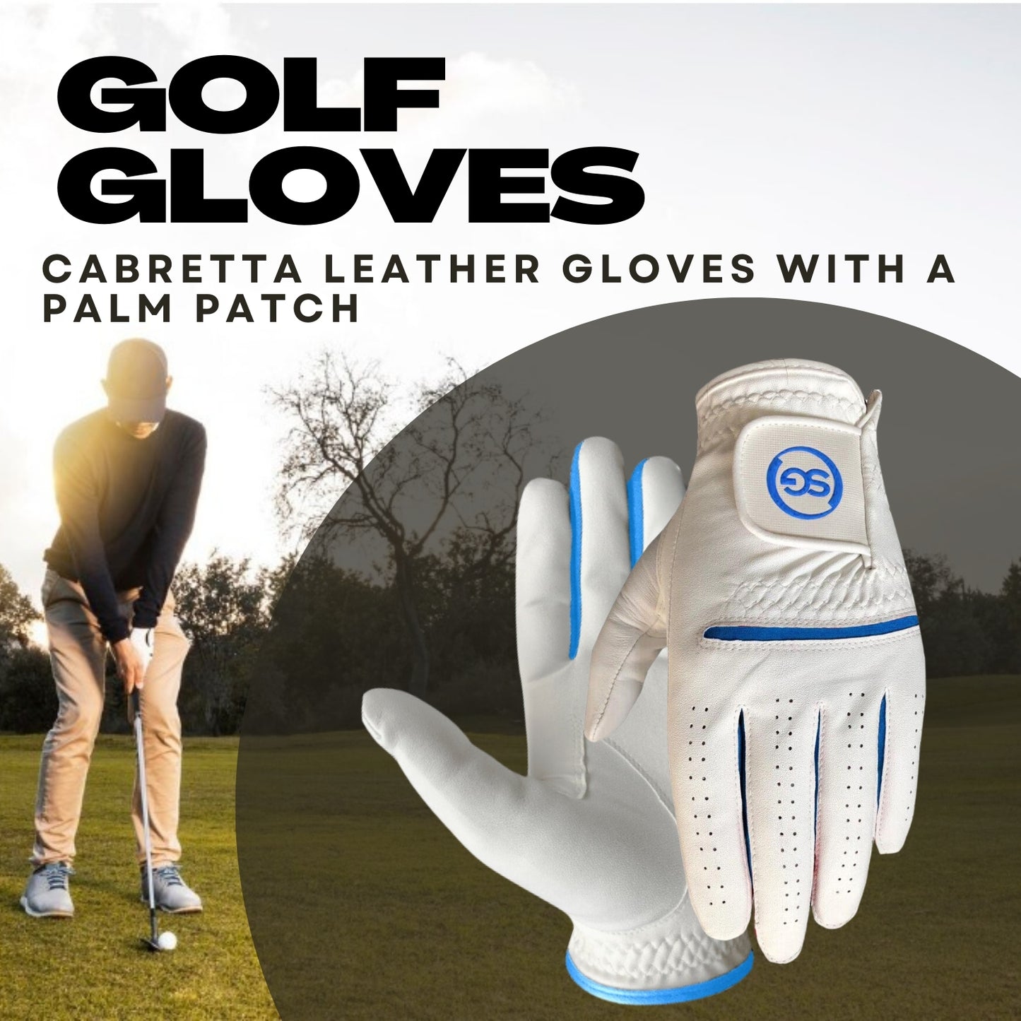 06035 - SG Men Blue/White All weather Golf Gloves Cabretta leather palm patch and Thumb