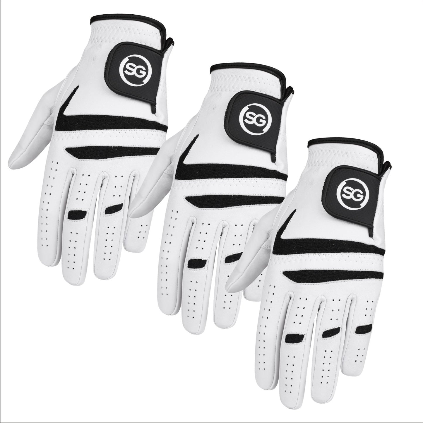 06041 - SG Men Black/White Cabretta Leather Golf Gloves Premium Quality