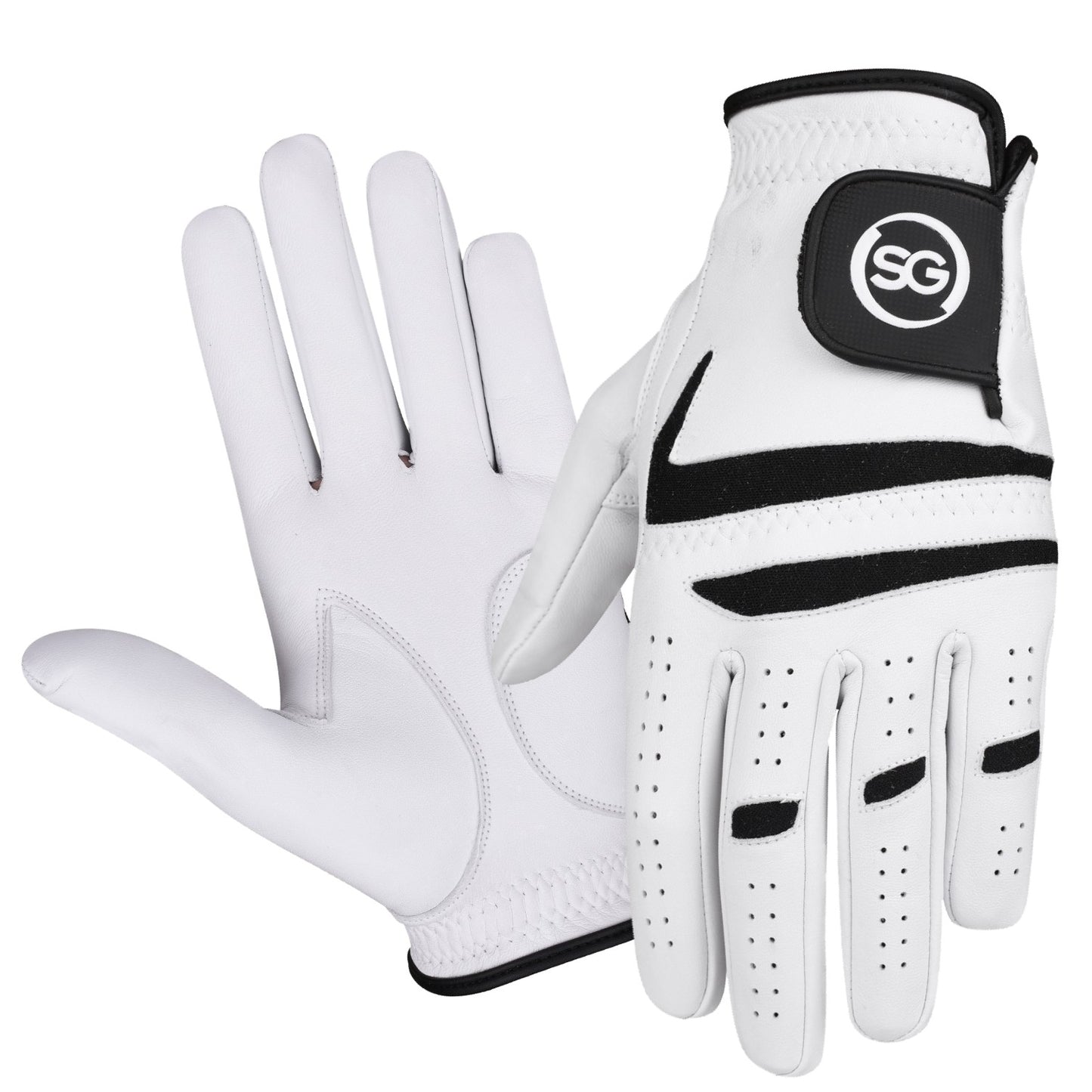 06041 - SG Men Black/White Cabretta Leather Golf Gloves Premium Quality