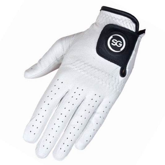 06027 - SG Men White 100% Cabretta Leather Golf Gloves for both and Right handed Golfers - Premium Quality