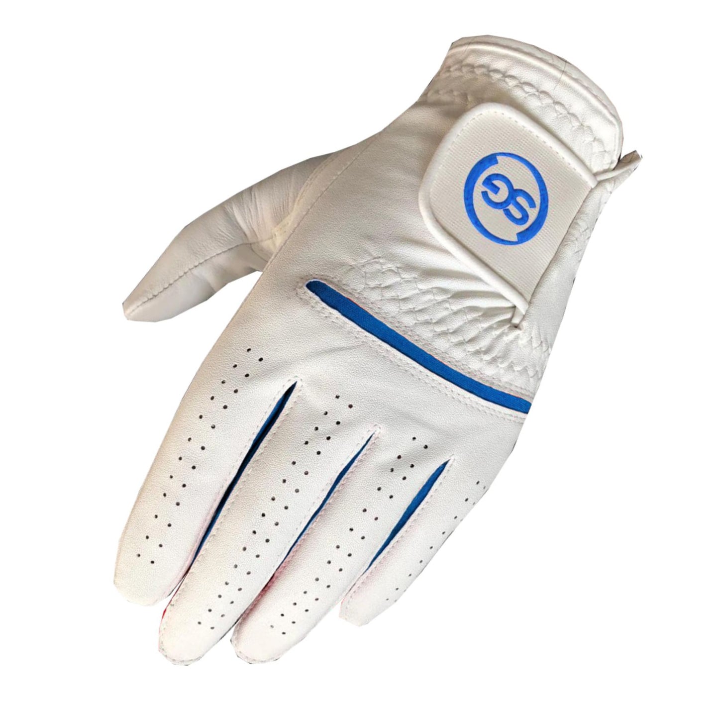 06035 - SG Men Blue/White All weather Golf Gloves Cabretta leather palm patch and Thumb