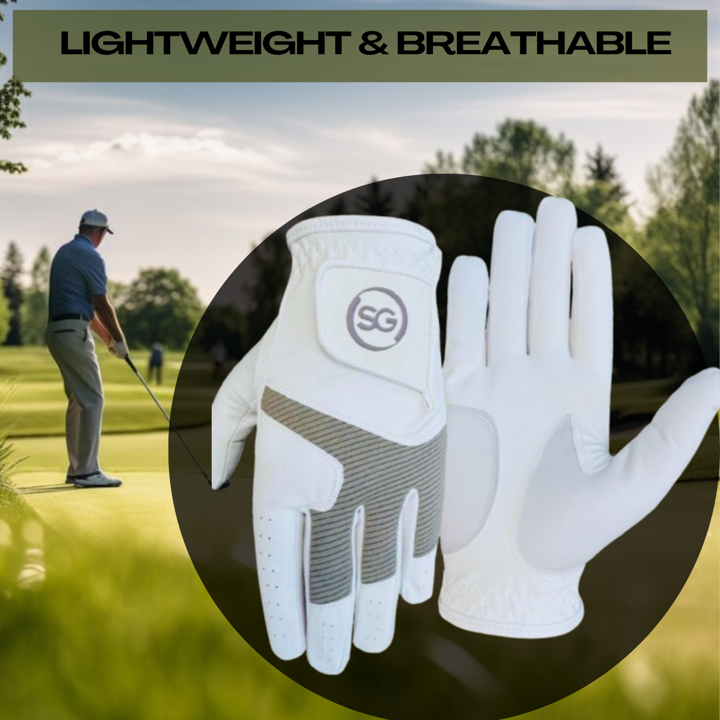 06045 - SG Men All Weather Synthetic Leather Golf Gloves - Twin Pack - Cabretta Leather Palm Patch and thumb - Better Grip - Flexible Hand Movement – Adjustable Velcro in Color Grey ,White and Black