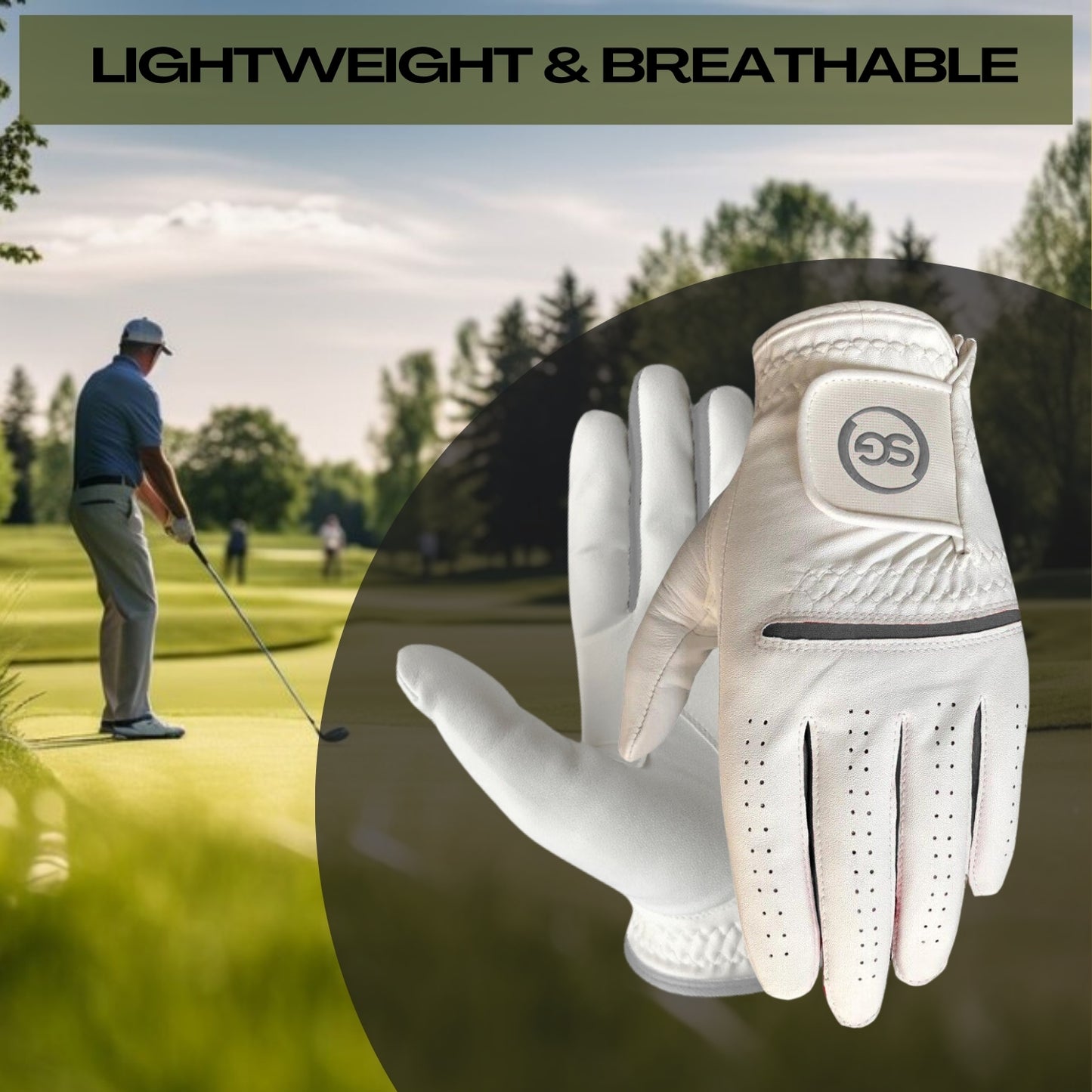 06035 - SG Men Grey/White All weather Golf Gloves Cabretta leather palm patch and Thumb Multipack