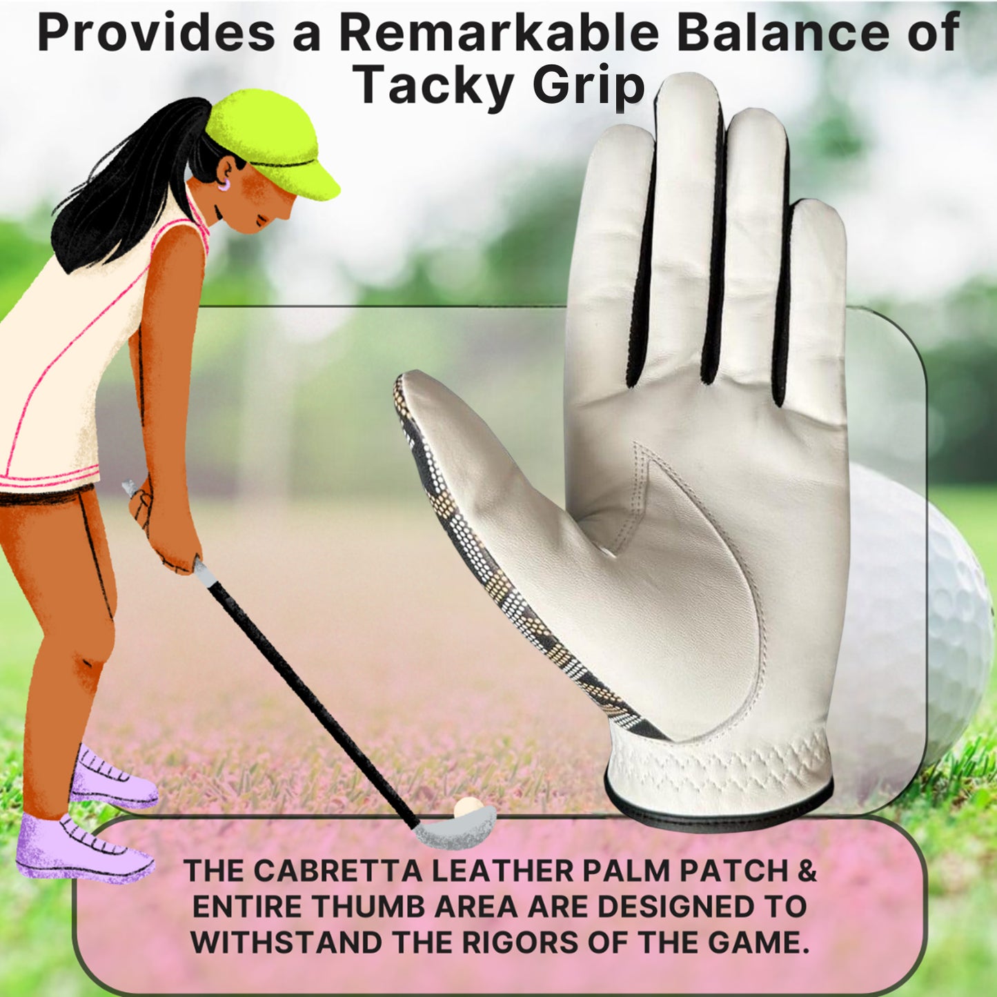 Ladies/Women Golf Gloves Comfortable Cabretta Leather & Microfiber Material - Trendy Print, Better Grip Flexible Hand Movement – Adjustable Velcro Closure