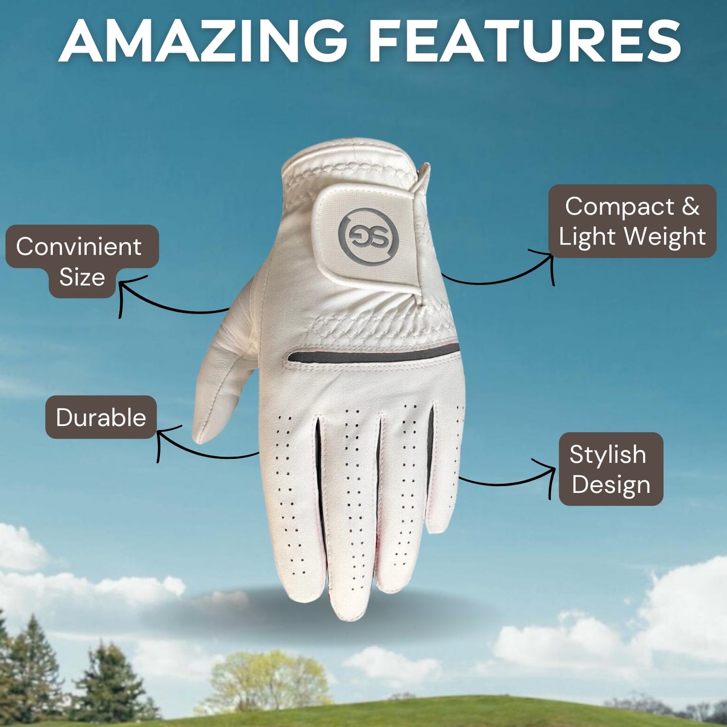 06035 - SG Men Grey/White All weather Golf Gloves Cabretta leather palm patch and Thumb Multipack