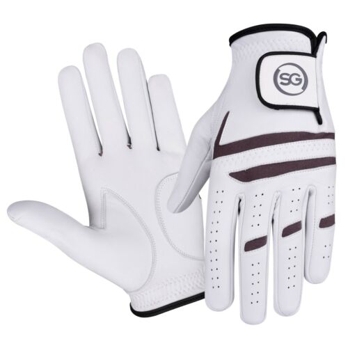 06041 - SG Men Cabretta Leather Golf Gloves Grey/White Premium Quality - Left hand for Right handed Golfers - Right hand for Left handed Golfers