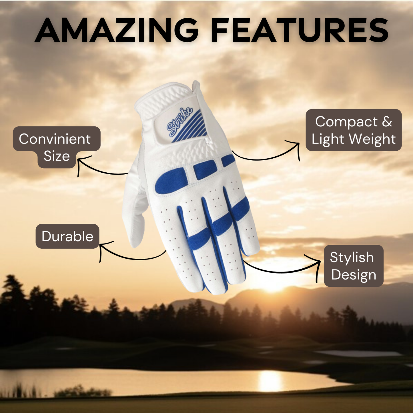 06030 - SG Men golf gloves Cabretta leather palm + Patch and Thumb Synthetic Microfibre back of hand