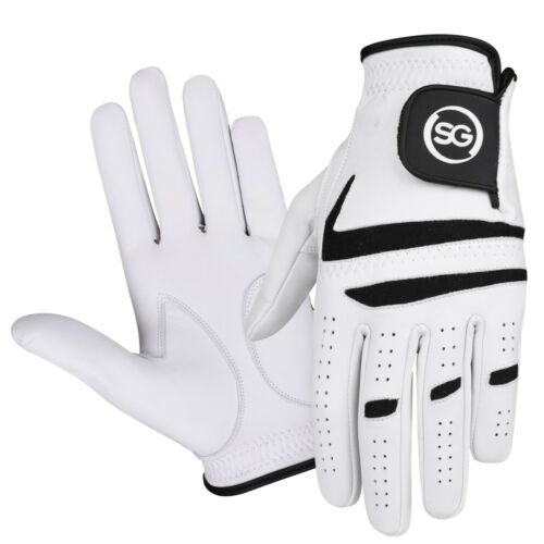 06041 - SG Men Black/White Cabretta Leather Golf Gloves Premium Quality