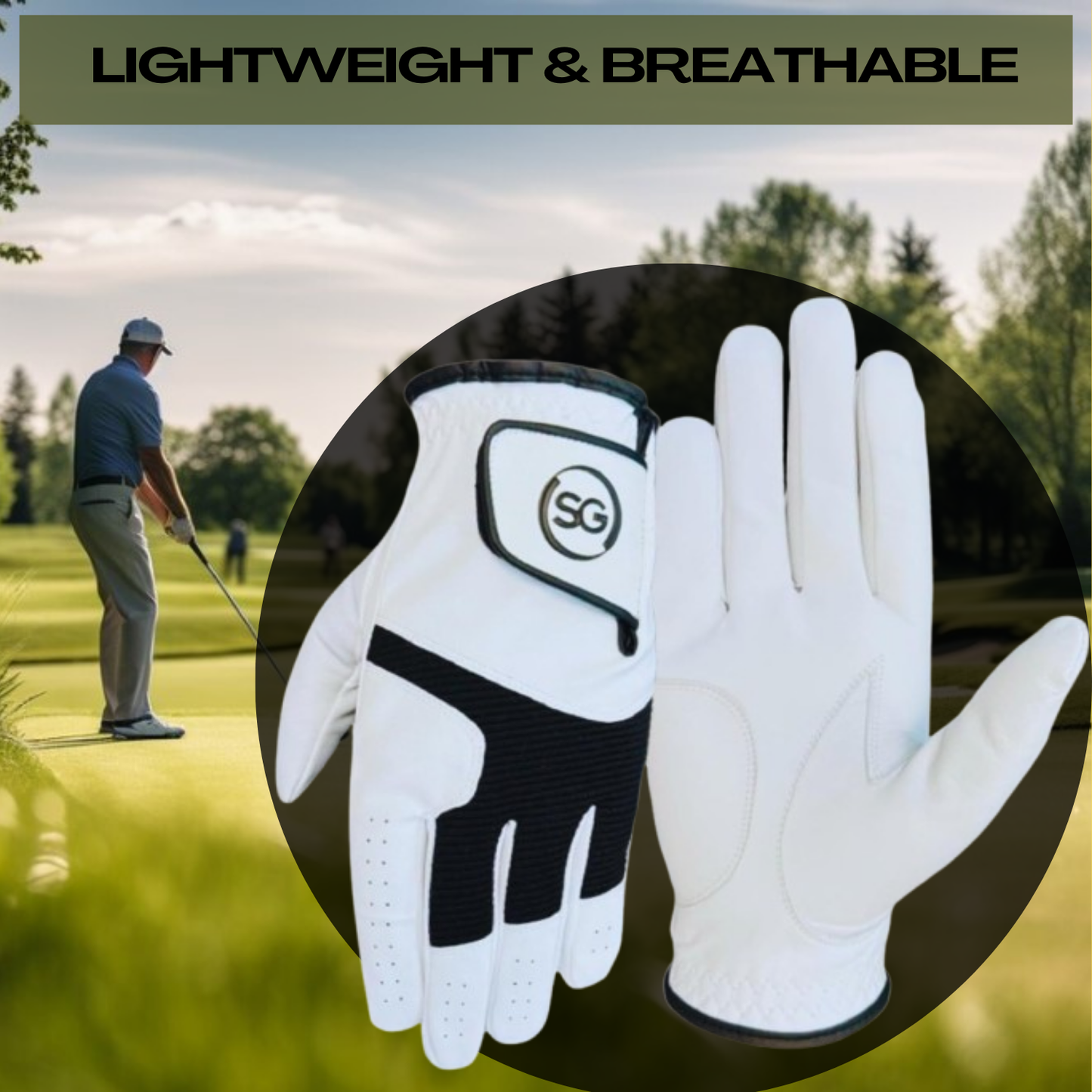 06045 - All Weather Men Golf Gloves Cabretta Leather Thumb and Palm Patch, Suitable for All Weather Conditions - Soft Feel Grip - For Both Left Right Handed Golfer - White&Black Pilot