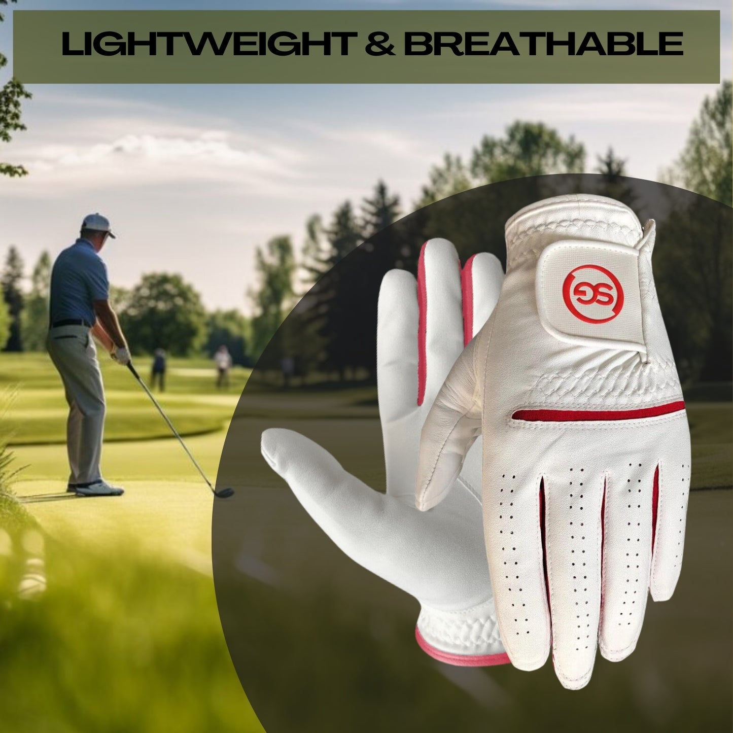 06035 - SG Men Red/White All weather Golf Gloves Cabretta leather palm patch and Thumb