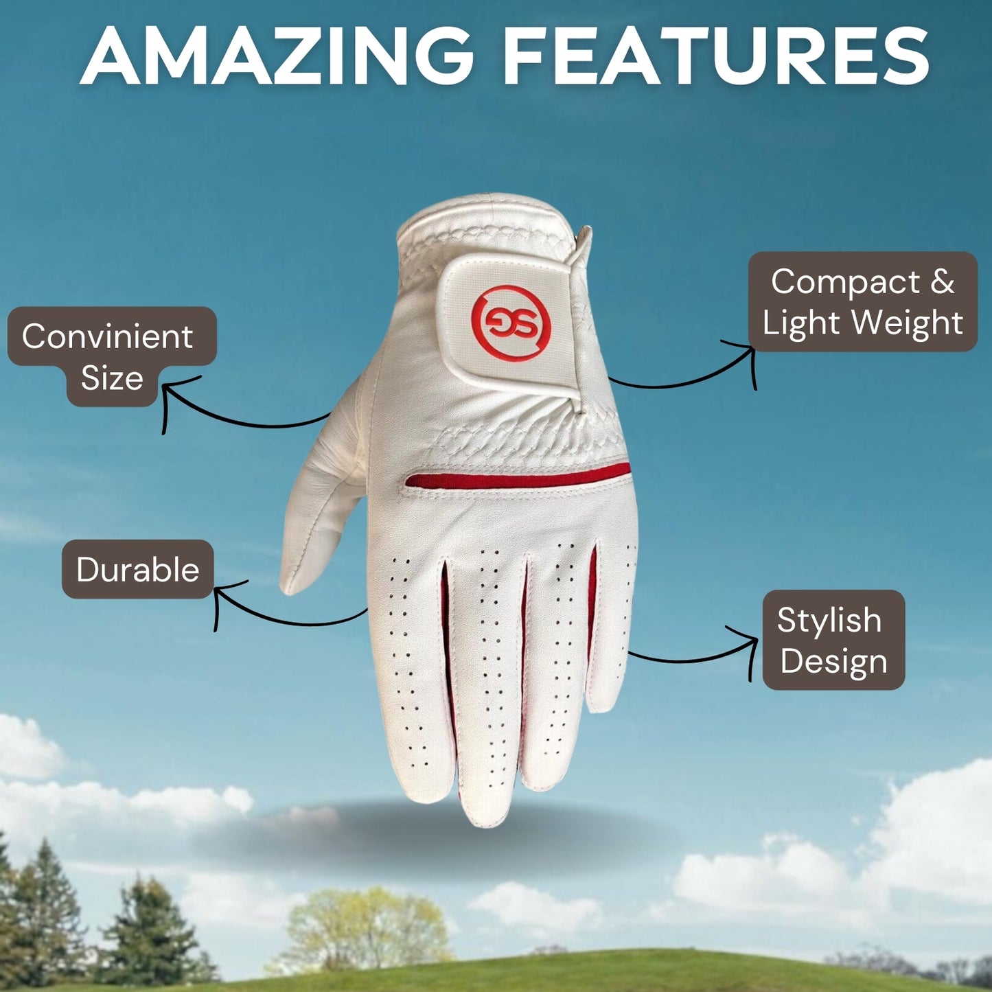 06035 - SG Men Red/White All weather Golf Gloves Cabretta leather palm patch and Thumb