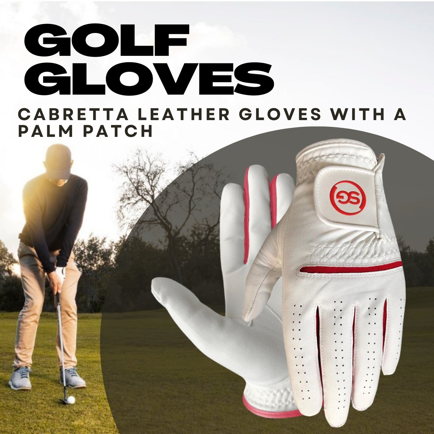 06035 - SG Men Red/White All weather Golf Gloves Cabretta leather palm patch and Thumb