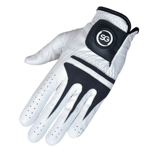 06028 - SG Men White & Black AAA Cabretta Leather Golf Gloves Premium Quality