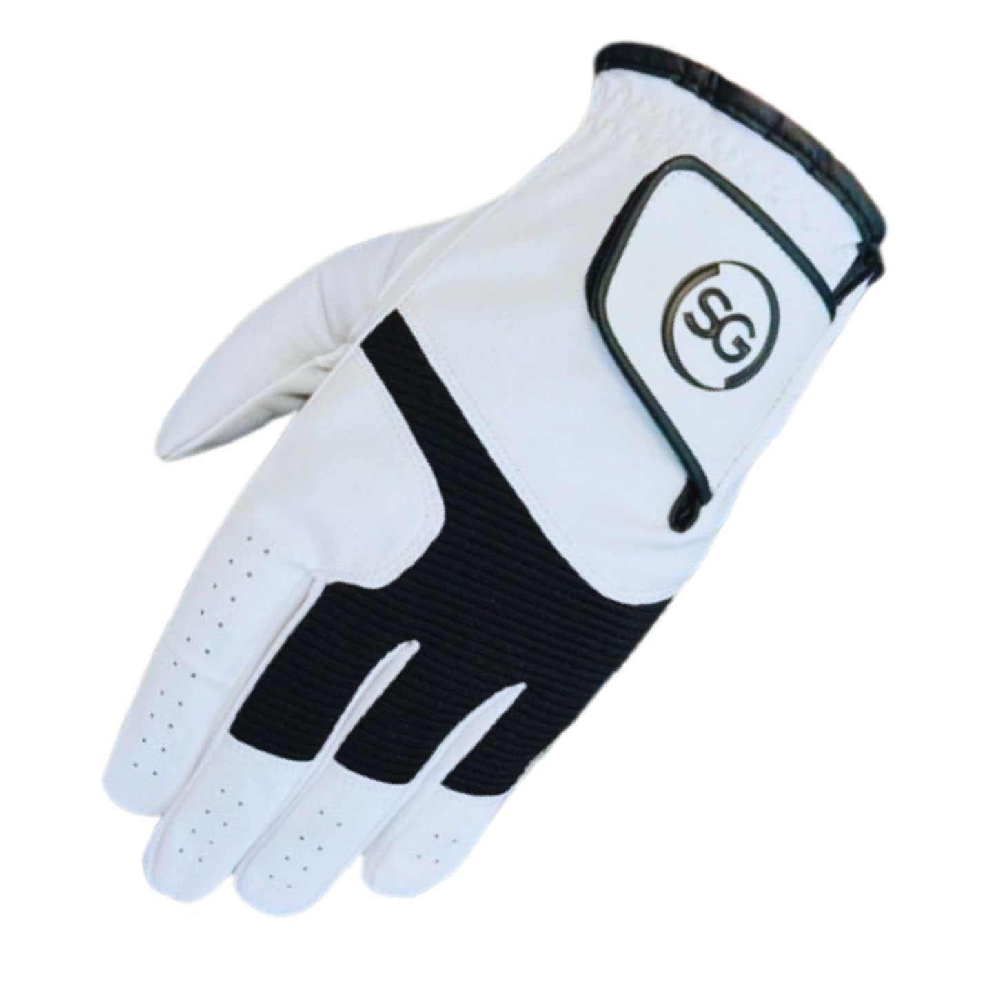 06045 - All Weather Men Golf Gloves Cabretta Leather Thumb and Palm Patch, Suitable for All Weather Conditions - Soft Feel Grip - For Both Left Right Handed Golfer - White&Black Pilot