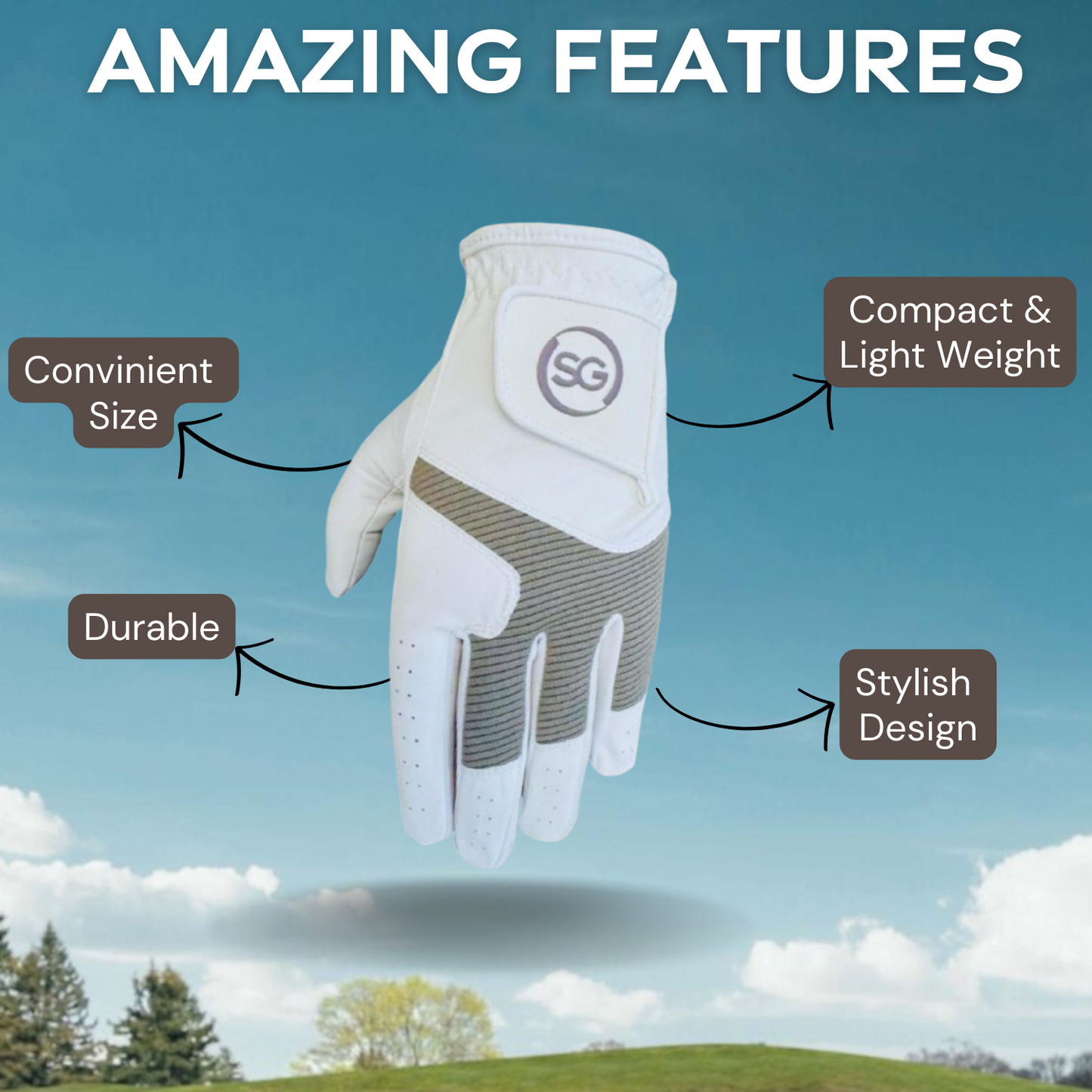 06045 - SG Men All Weather Synthetic Leather Golf Gloves - Twin Pack - Cabretta Leather Palm Patch and thumb - Better Grip - Flexible Hand Movement – Adjustable Velcro in Color Grey ,White and Black