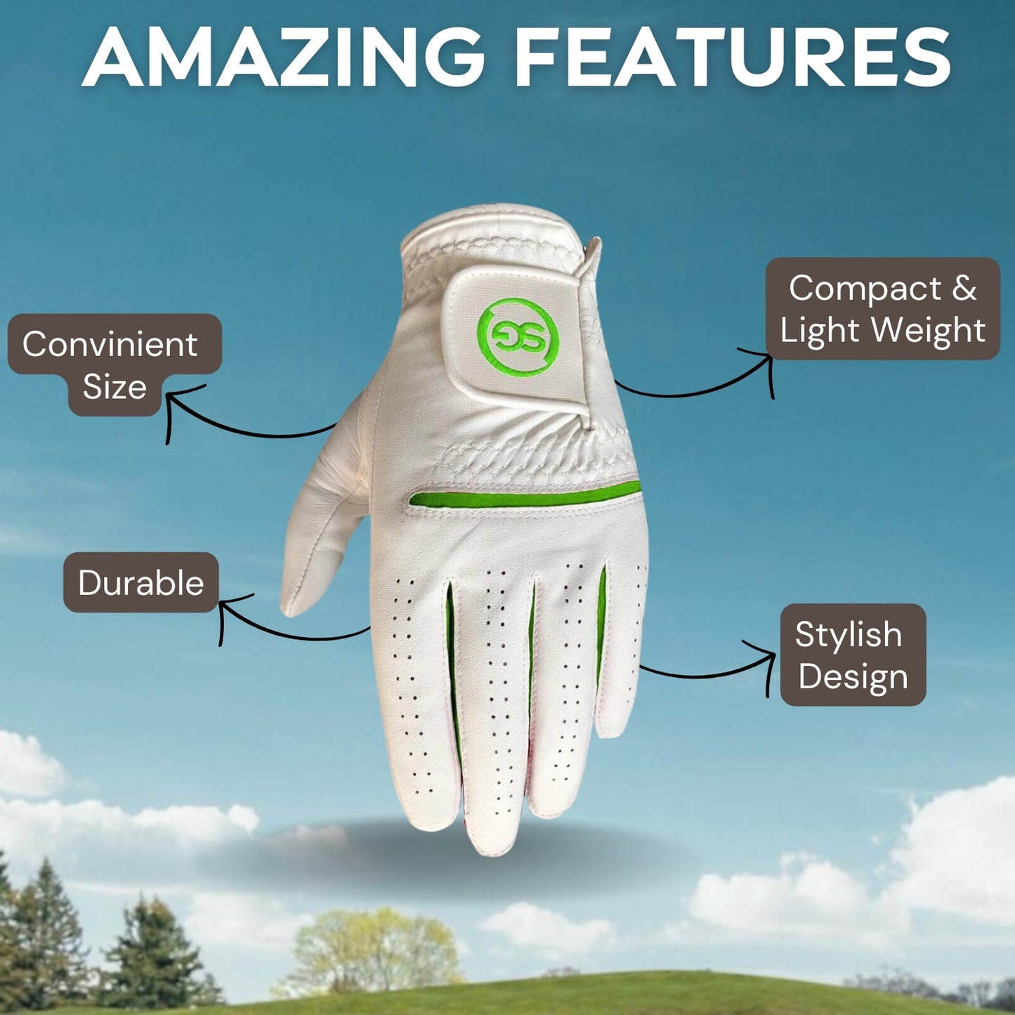 06035 - SG Men Green/White All weather Golf Gloves Cabretta leather palm patch and Thumb