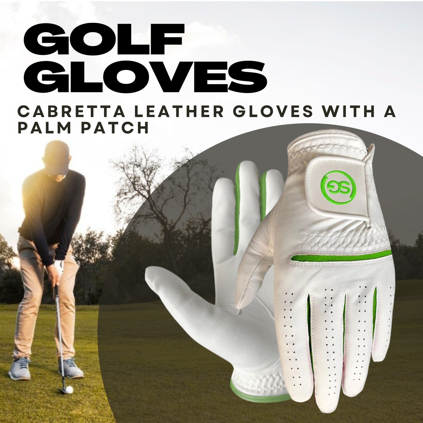 06035 - SG Men Green/White All weather Golf Gloves Cabretta leather palm patch and Thumb