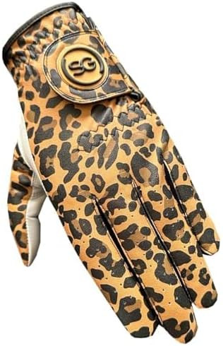 SG Ladies/Women’s Golf Gloves Comfortable Cabretta Leather & Microfibre Material – Left Hand Glove for Right Handed Golfer - Leopard Print - Better Grip - Flexible Hand Movement – Adjustable Velcro Closure