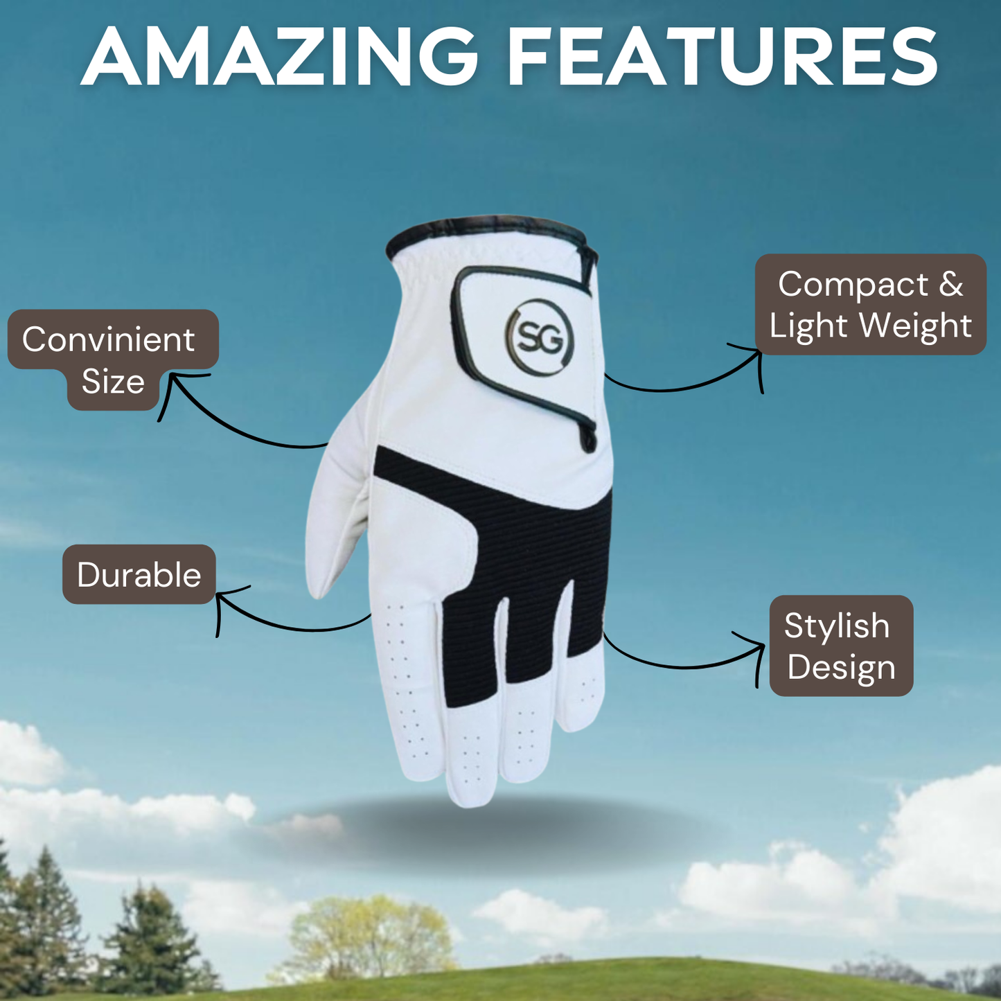 06045 - All Weather Men Golf Gloves Cabretta Leather Thumb and Palm Patch, Suitable for All Weather Conditions - Soft Feel Grip - For Both Left Right Handed Golfer - White&Black Pilot