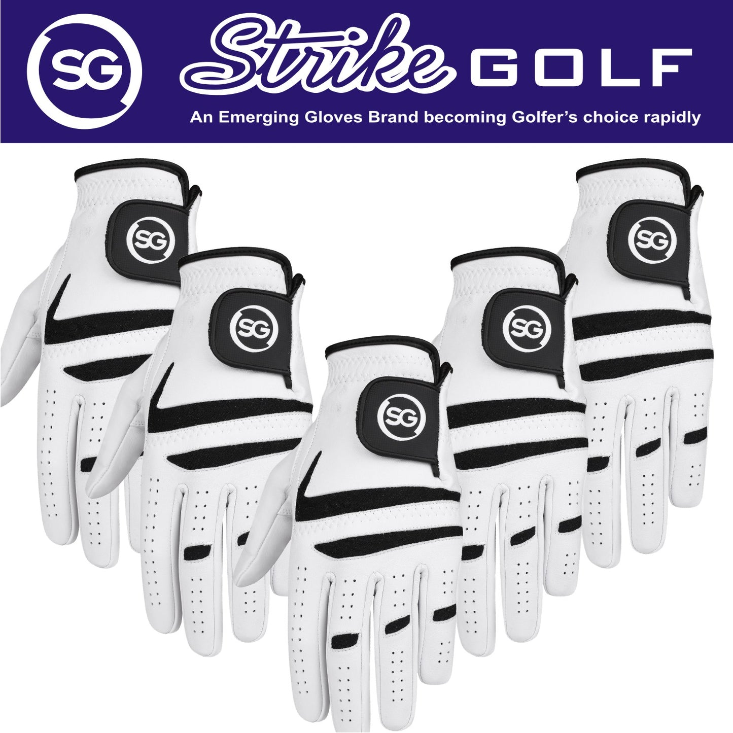 06041 - SG Men Black/White Cabretta Leather Golf Gloves Premium Quality