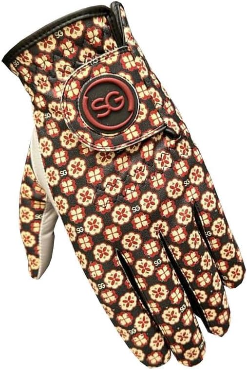 Ladies/Women Golf Gloves Cabretta Leather & Microfiber Material - Trendy Flower Print, Better Grip Flexible Hand Movement – Adjustable Velcro Closure