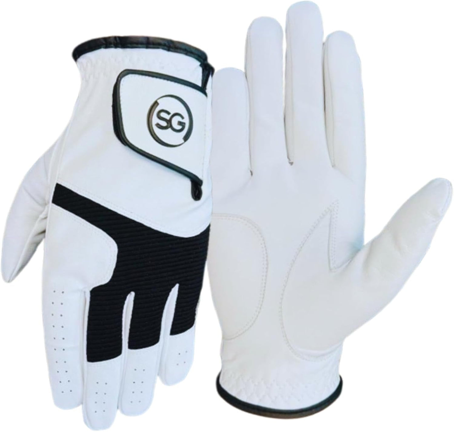 06045 - All Weather Men Golf Gloves Cabretta Leather Thumb and Palm Patch, Suitable for All Weather Conditions - Soft Feel Grip - For Both Left Right Handed Golfer - White&Black Pilot