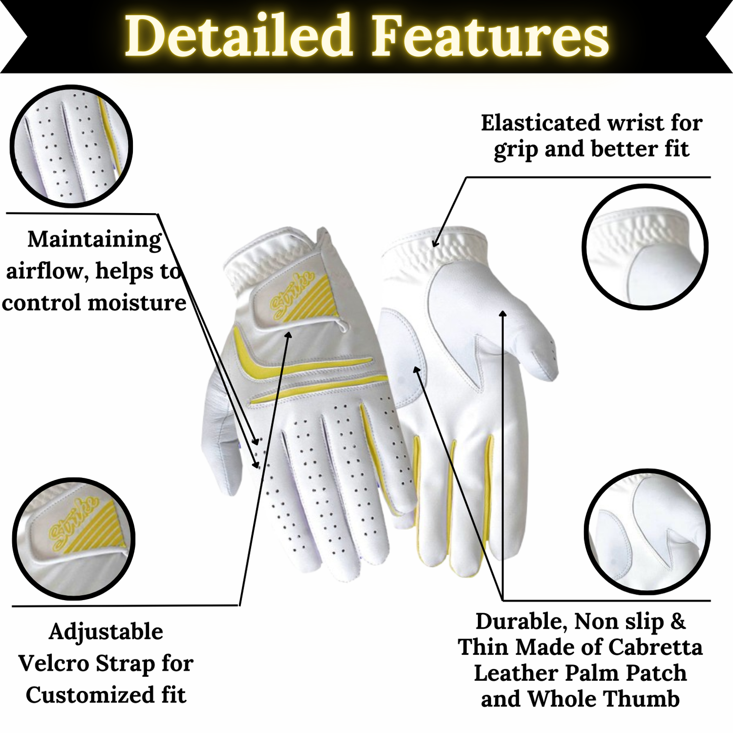 SG Women Yellow All Weather Golf Gloves Cabretta Leather palm patch and thumb Multipack