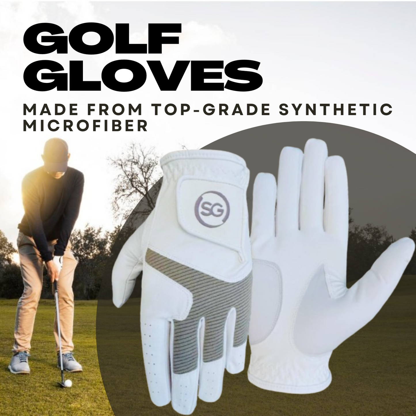 06045 - SG Men Grey/White All Weather Golf Gloves Cabretta leather palm patch and Thumb