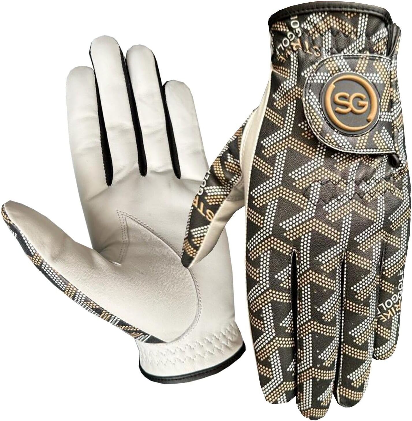Ladies/Women Golf Gloves Comfortable Cabretta Leather & Microfiber Material - Trendy Print, Better Grip Flexible Hand Movement – Adjustable Velcro Closure