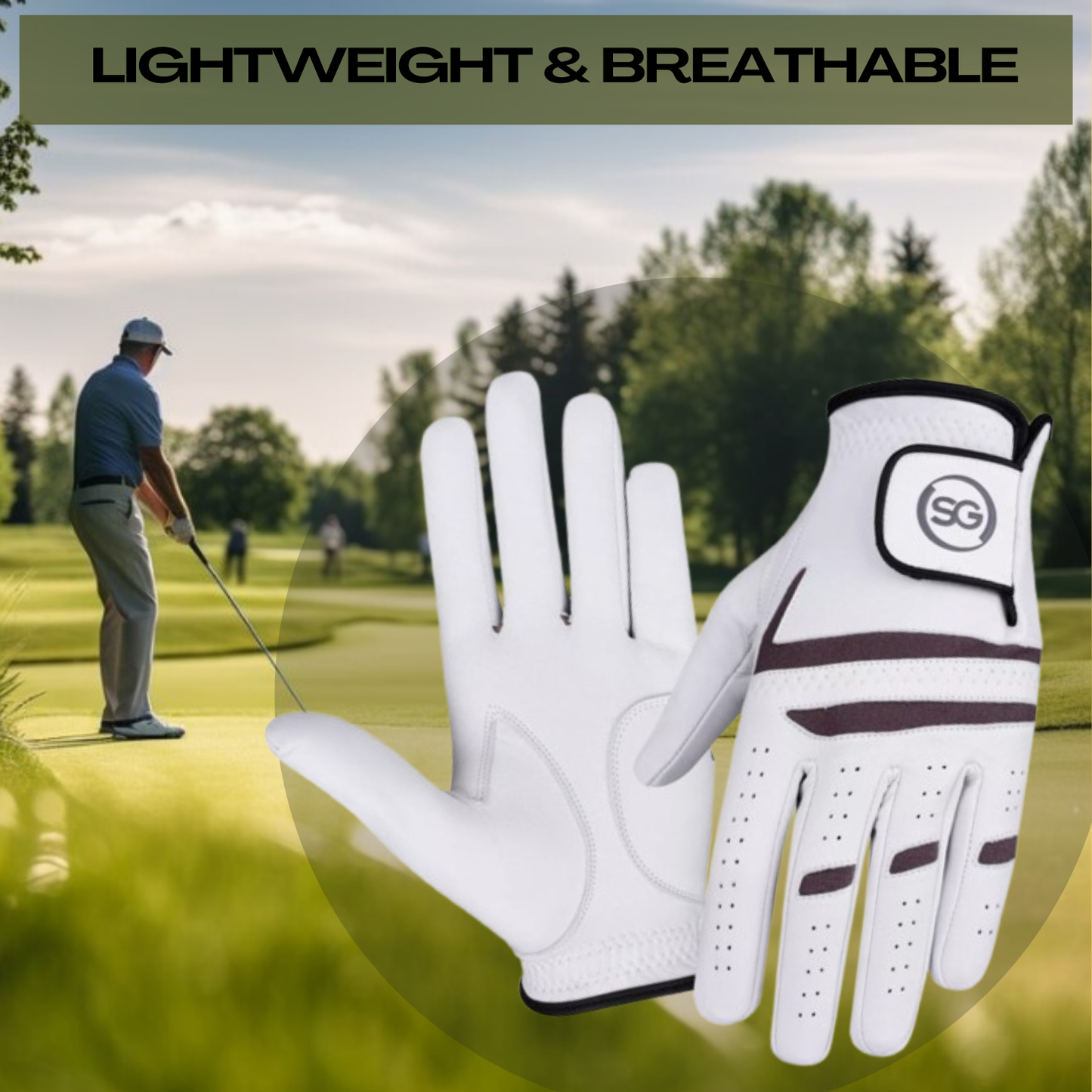 06041 - SG Men Grey/White Cabretta Leather Golf Gloves Premium Quality