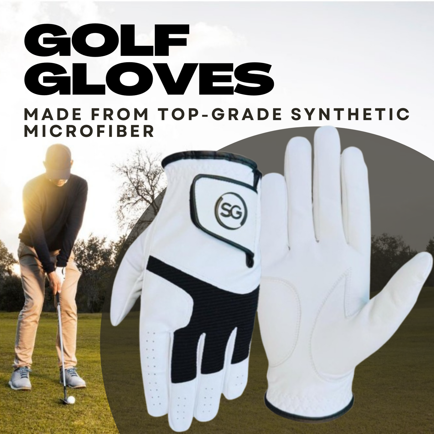 06045 - All Weather Men Golf Gloves Cabretta Leather Thumb and Palm Patch, Suitable for All Weather Conditions - Soft Feel Grip - For Both Left Right Handed Golfer - White&Black Pilot