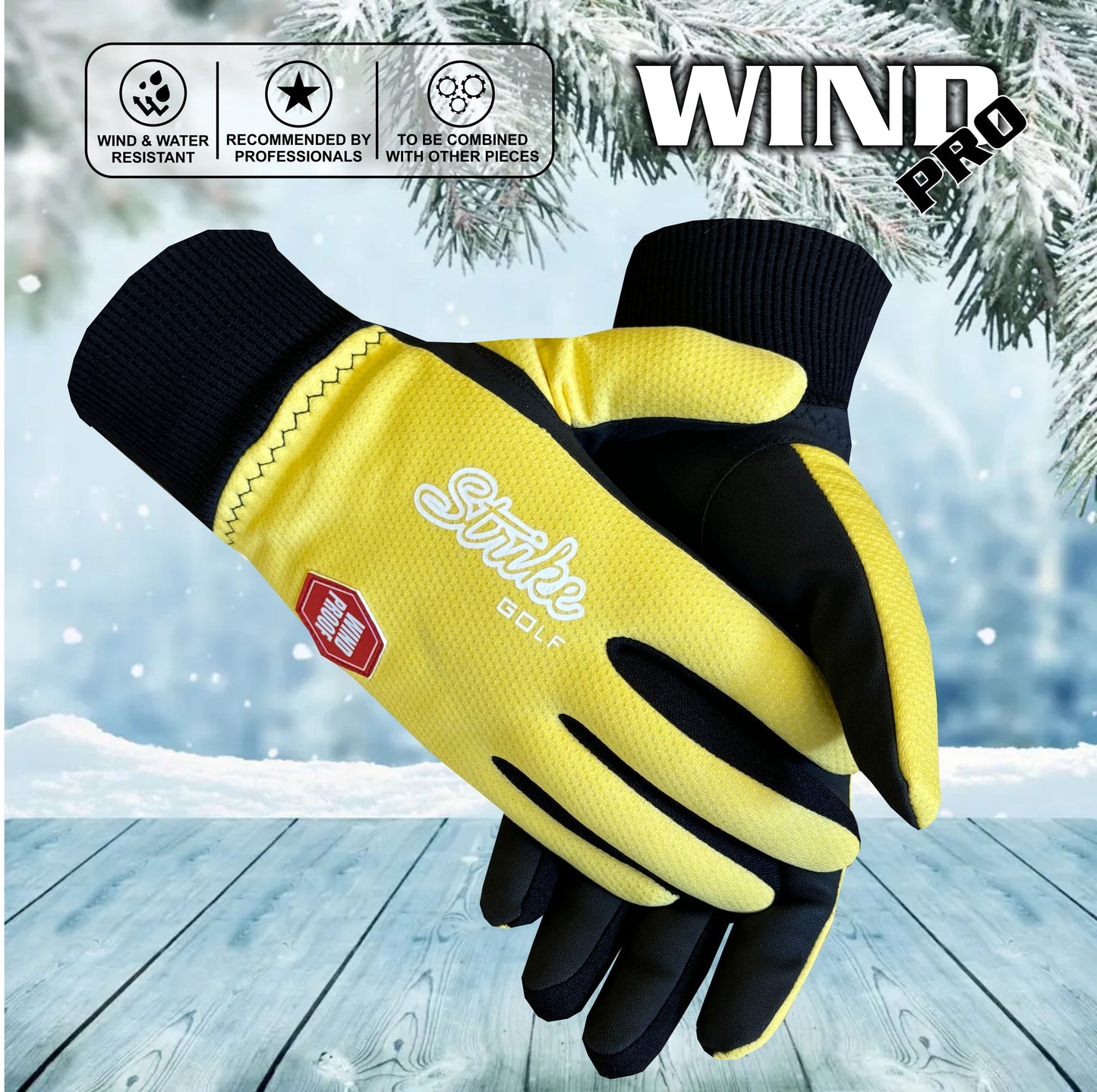Guanti da golf invernali SG da donna giallo/nero termici antivento foderati in pile resistenti all'acqua