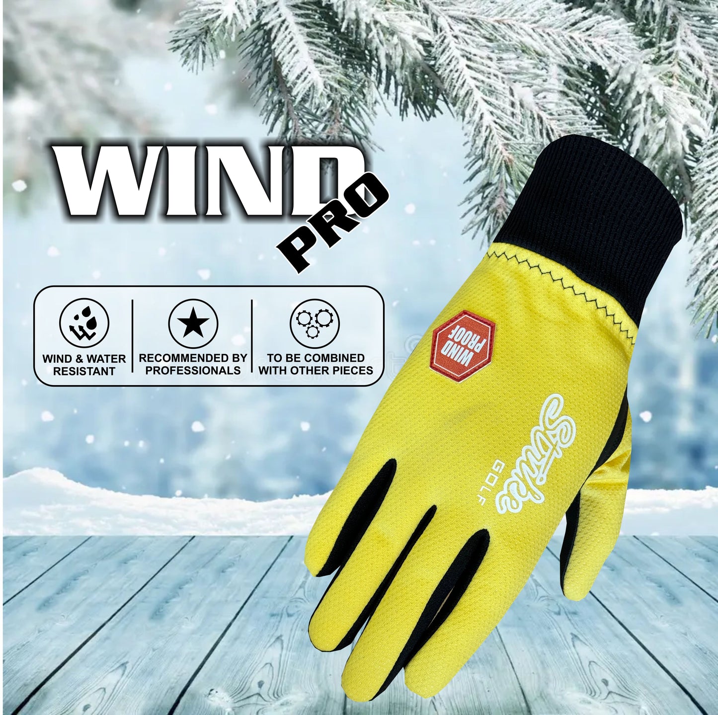 Guanti da golf invernali SG da donna giallo/nero termici antivento foderati in pile resistenti all'acqua
