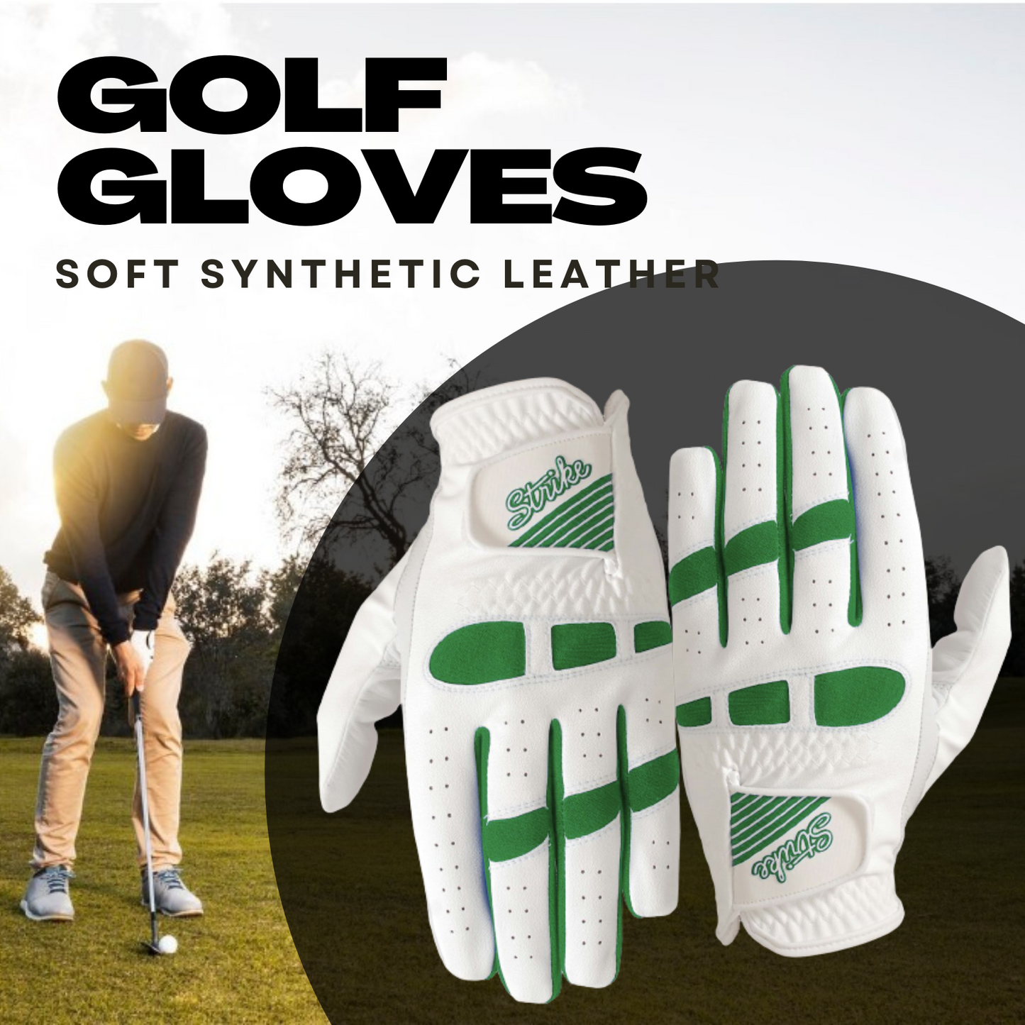 06030 - SG Men golf gloves Cabretta leather palm + Patch and Thumb Synthetic Microfibre back of hand