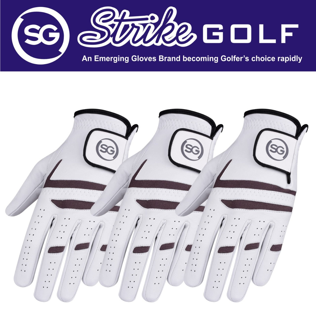 06041 - SG Men Grey/White Cabretta Leather Golf Gloves Premium Quality