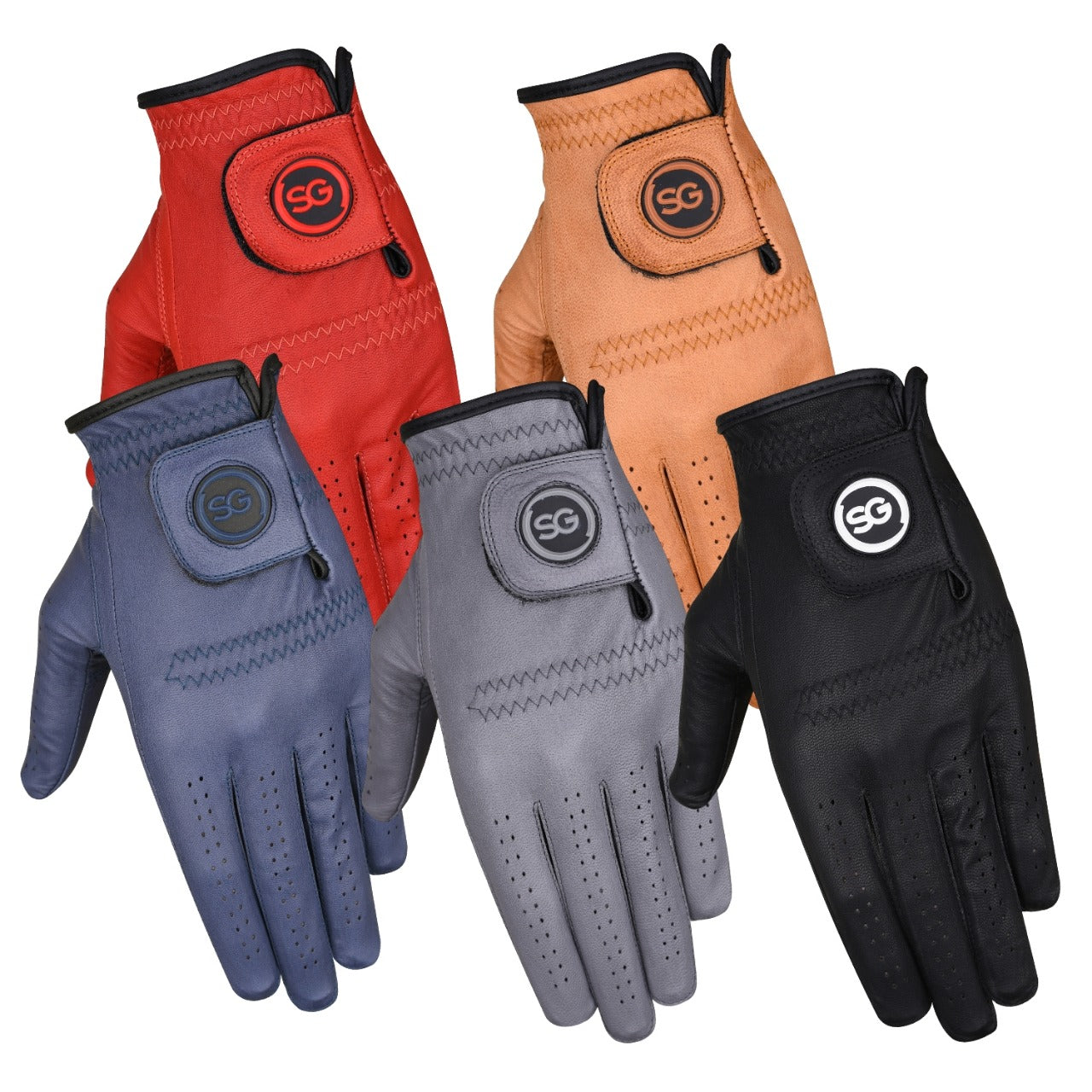 Guanti da golf SG Men Cabretta Leather Pelle di prima qualità per golfisti mancini e destrimani - Confezione multipla da 5 colori