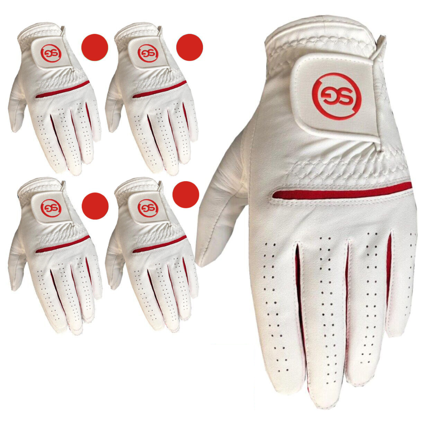 06035 - SG Men Red/White All weather Golf Gloves Cabretta leather palm patch and Thumb