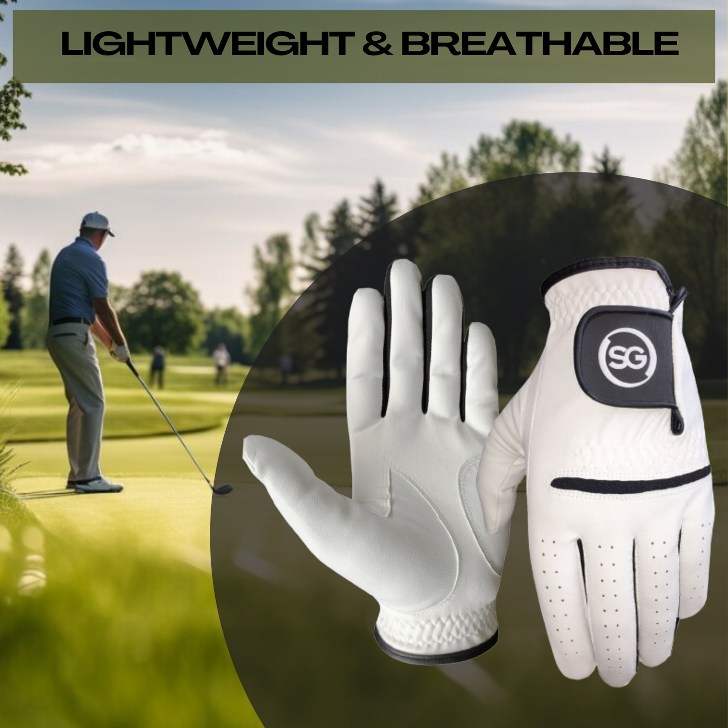 06035 - SG Men Black/White All weather Golf Gloves Cabretta leather palm patch and Thumb