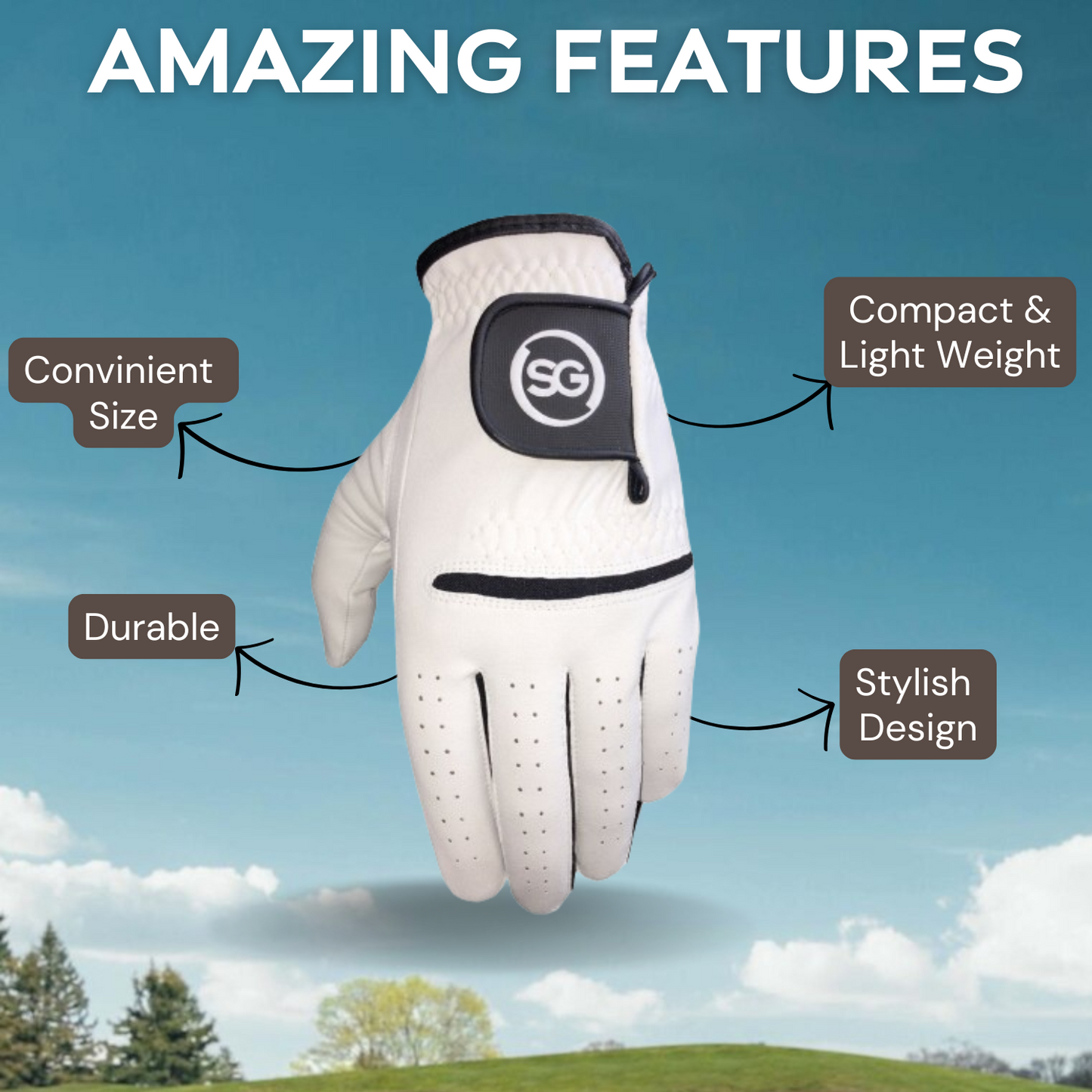 06035 - SG Men Black/White All weather Golf Gloves Cabretta leather palm patch and Thumb