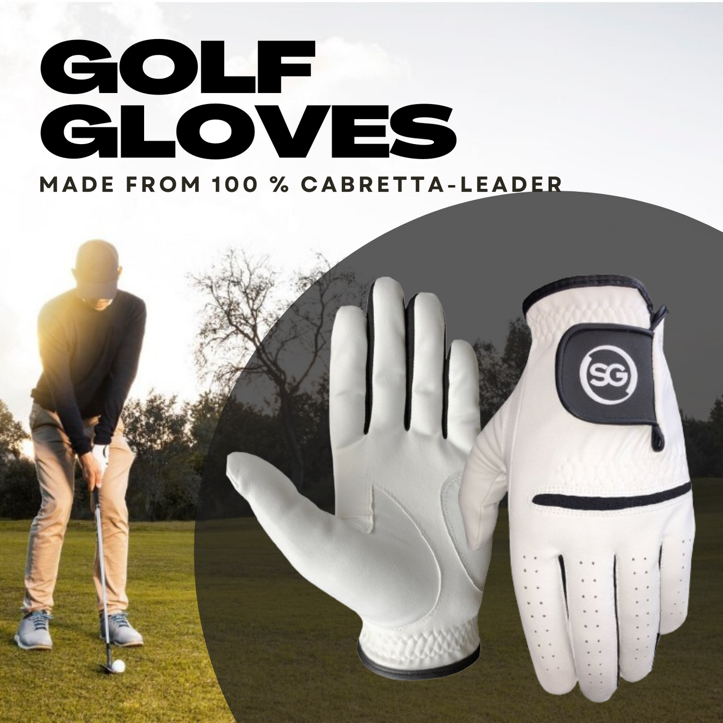 06035 - SG Men Black/White All weather Golf Gloves Cabretta leather palm patch and Thumb
