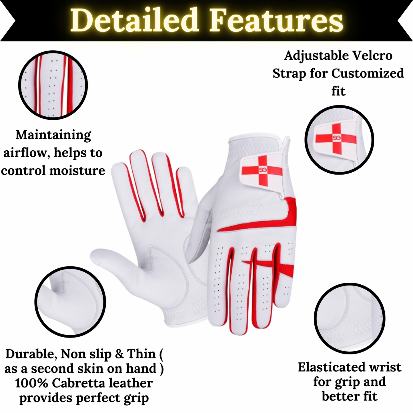 06042 - SG Men Cabretta Leather Golf Gloves England Logo premium quality