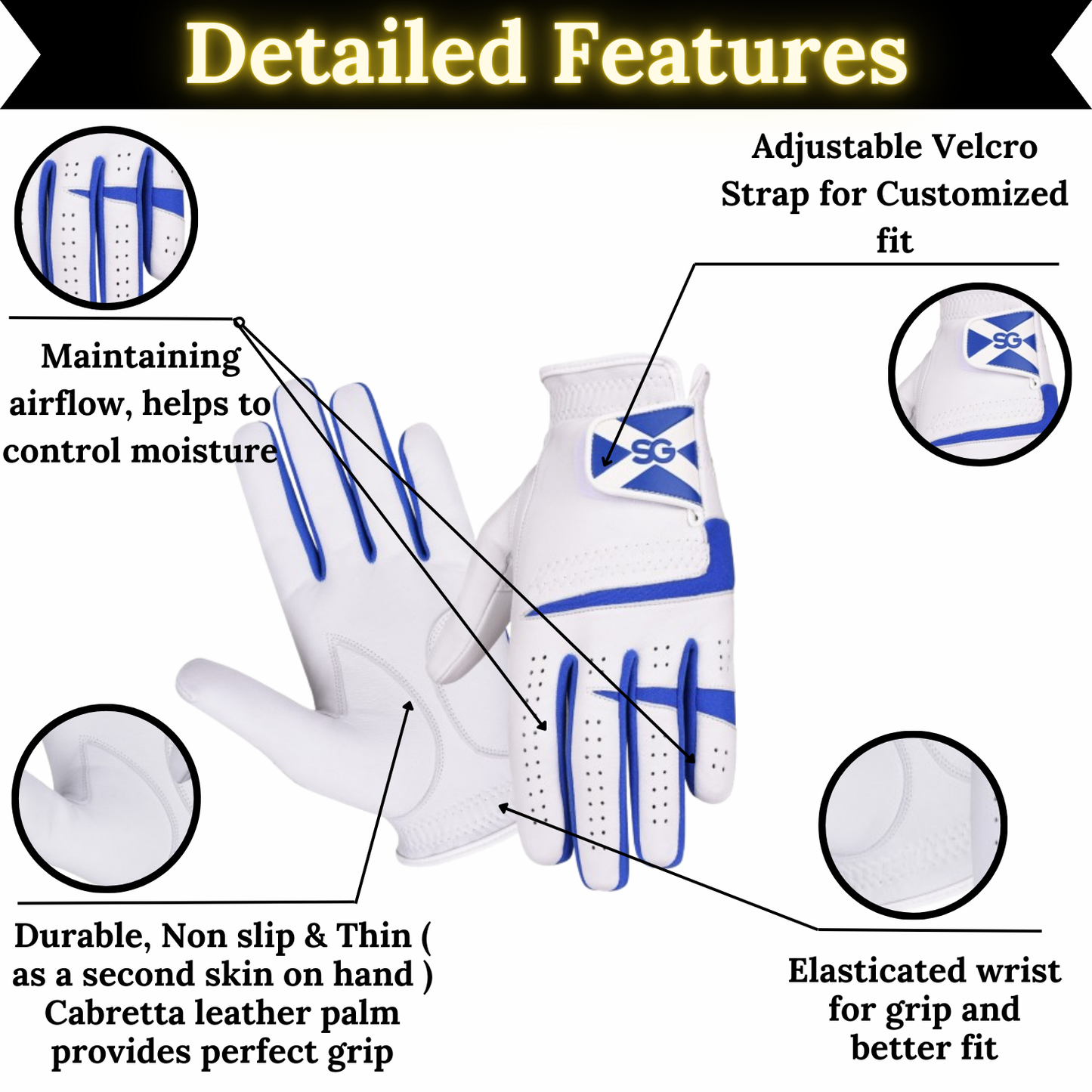 06042 - SG Men Cabretta Leather Golf Gloves Scotland Logo Multipack