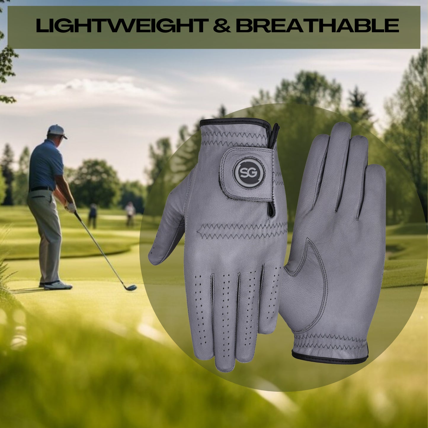 Guanti da golf SG Men Grey Cabretta Leather Pelle di prima qualità per golfisti sia mancini che destri