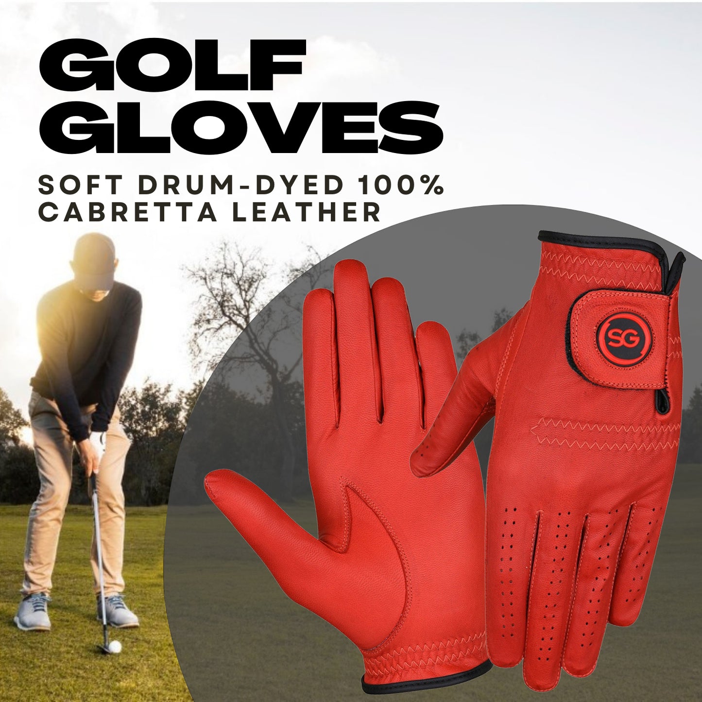 SG Herren Rote Cabretta Leder Golfhandschuhe Premium Qualität Leder für Links- und Rechtshänder