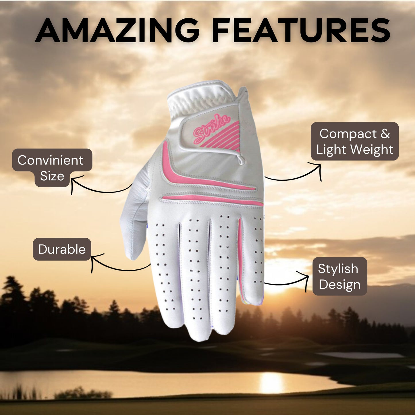 Ladies/WomenAll weather Golf Gloves - Cabretta Leather Palm Patch and thumb - Better Grip - Flexible Hand Movement – Adjustable Velcro Closure - 5 Colors